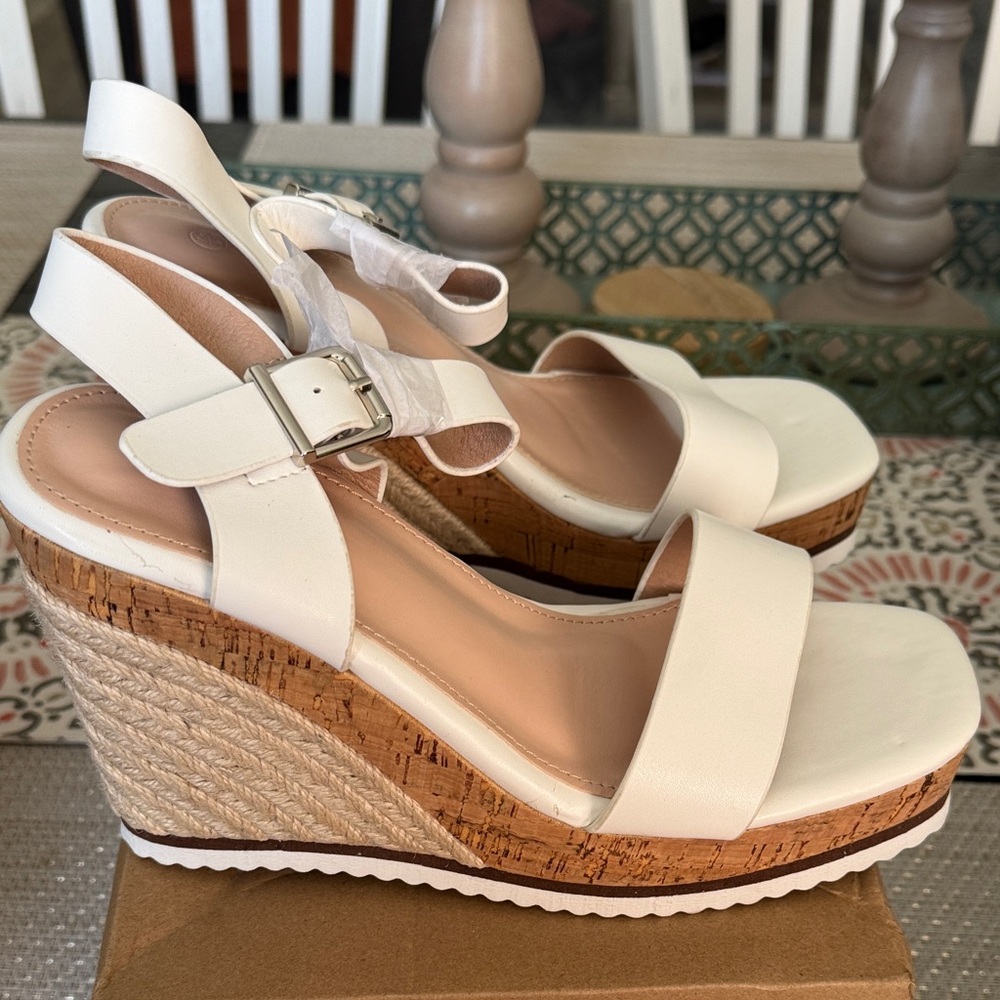 Elegant White Wedge Sandals